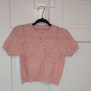 Pink Womans Crop Sweater with Studded Design